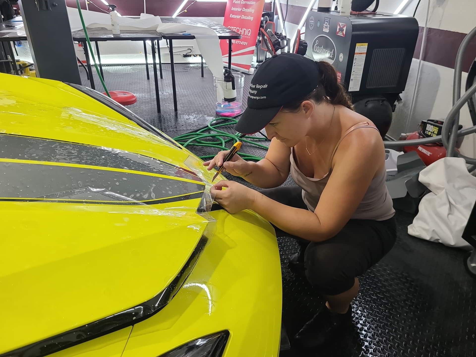 yellow car applied paint protection film tims pro auto spa wildwood fl